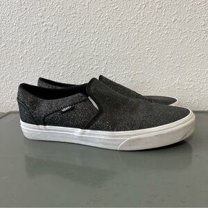 VANS Black Sparkle Slip On Shoes Size 10 Skate Canvas Y2K Streetwear Sneakers